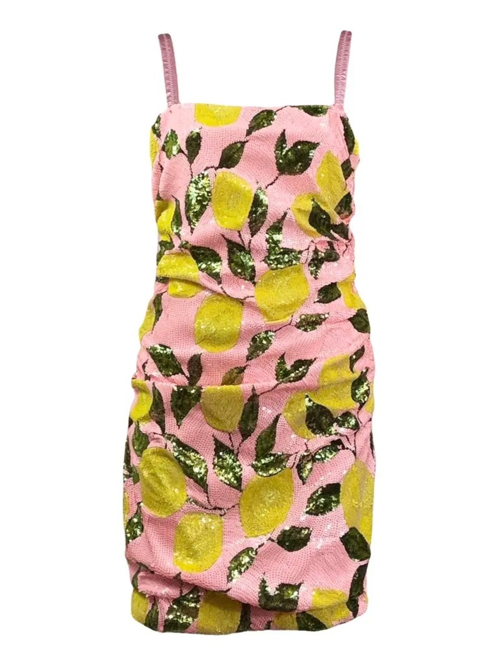 Dolce & Gabbana Pink Lemon Print Sequin Dress